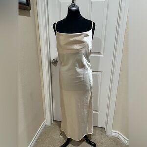 EVNL Chic Cream Satin VINTAGE Slip Dress, ADJUSTABLE SIDE RUCHING. SIZE M